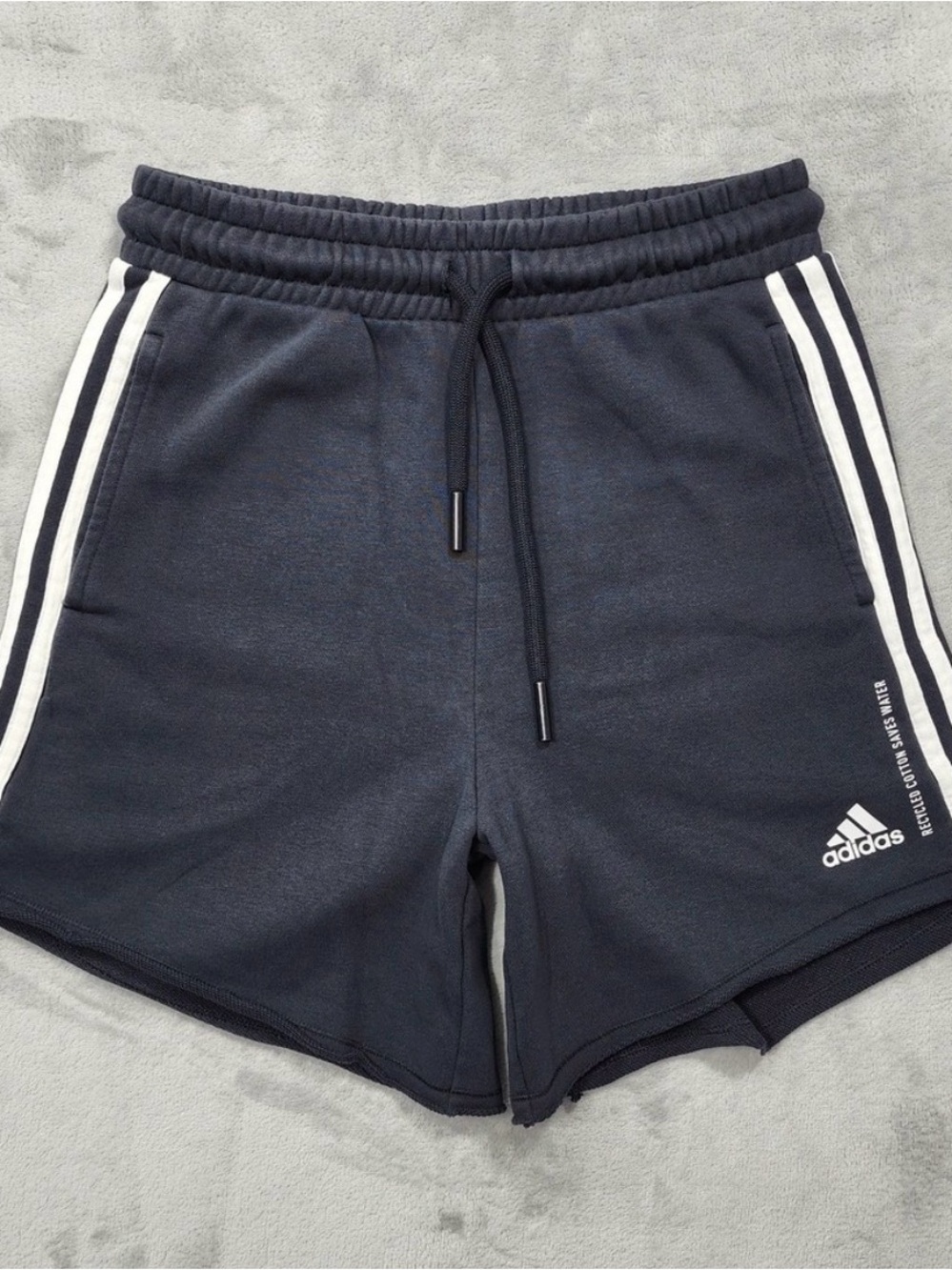 Adidas Shorts Womens S Gray French Terry 3-Stripes Sweat Drawstring Gym Pockets